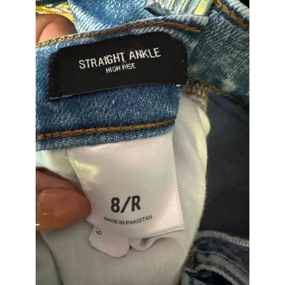 Express High Rise Straight Ankle Jeans Size 8R Distressed Light Wash Raw Hem - Picture 5 of 5